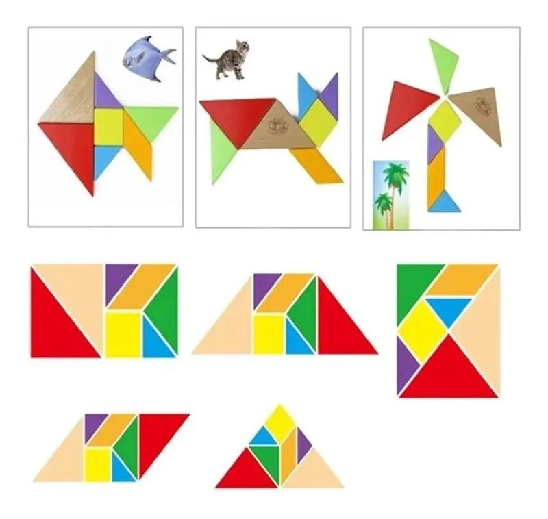 ROMPECABEZAS TANGRAM DE MADERA PARA NIÑOS CON 5 PIEZAS - 7