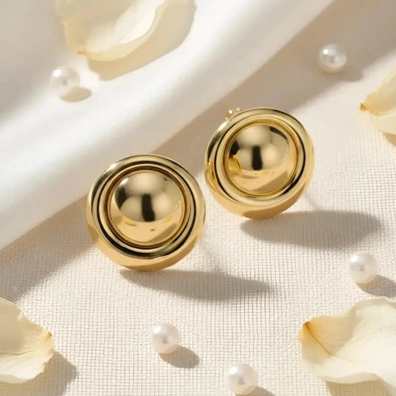AROS ENCHAPADOS EN ORO BOTON TEXTURA LISA DE 2.5 CM - 5