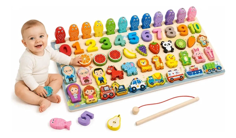 ROMPECABEZAS DE MADERA CON PESCA MAGNE TICA PARA NIÑOS - 1