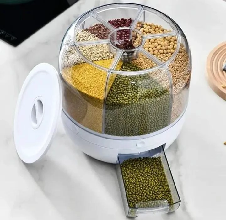 DISPENSADOR DE GRANOS GIRATORIO 360° CON 6 COMPARTIMENTOS - 2