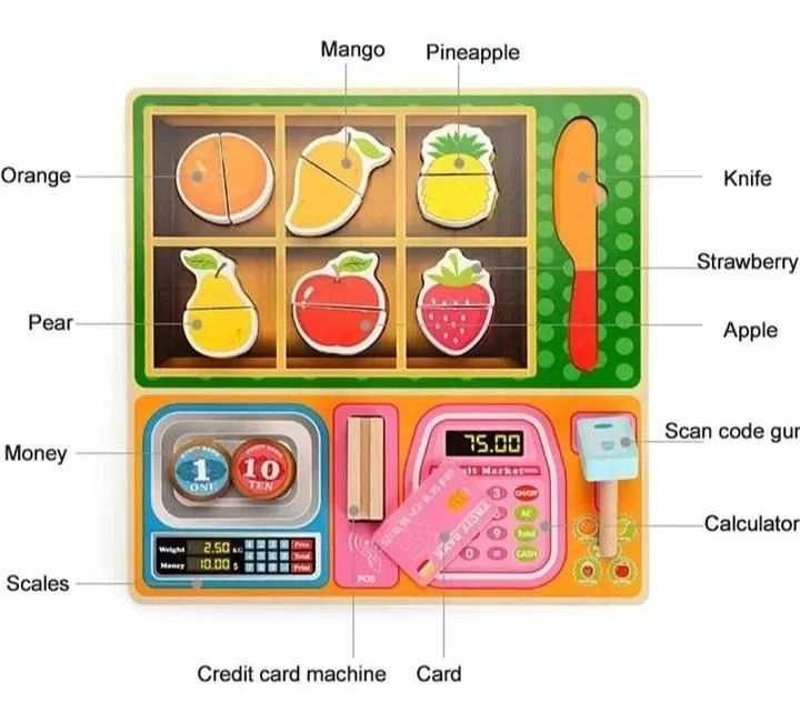 PUZZLE DIDACTICO DE MADERA CON CAJA REGISTRADORA PARA NIÑOS - 7