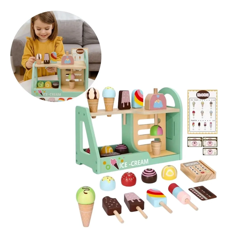 SET DE HELADERIA DE MADERA MONTESSORI PARA NIÑOS CON ACCESORIOS - 1