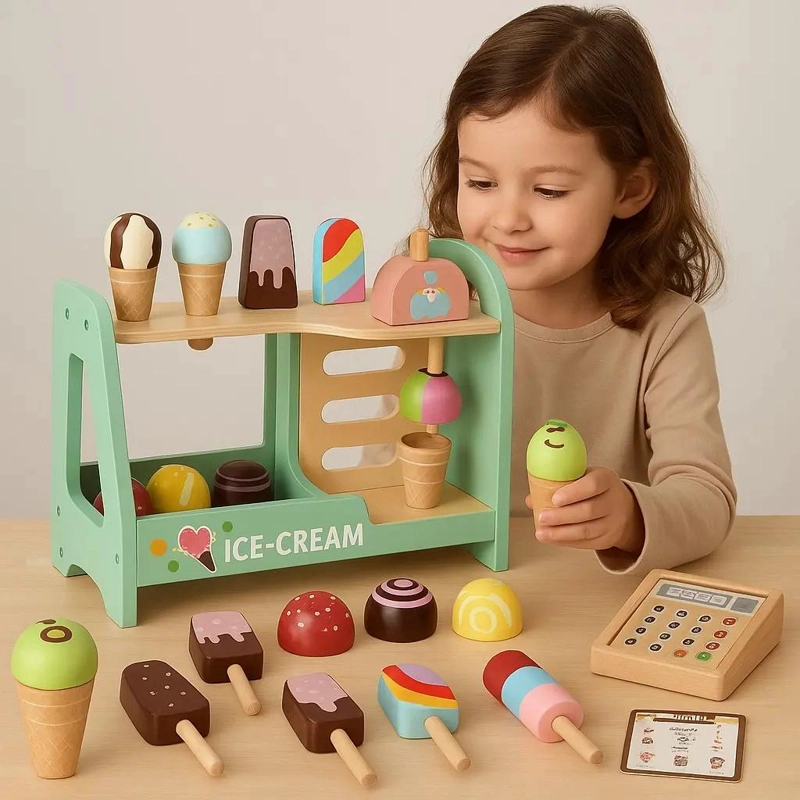 SET DE HELADERIA DE MADERA MONTESSORI PARA NIÑOS CON ACCESORIOS - 2