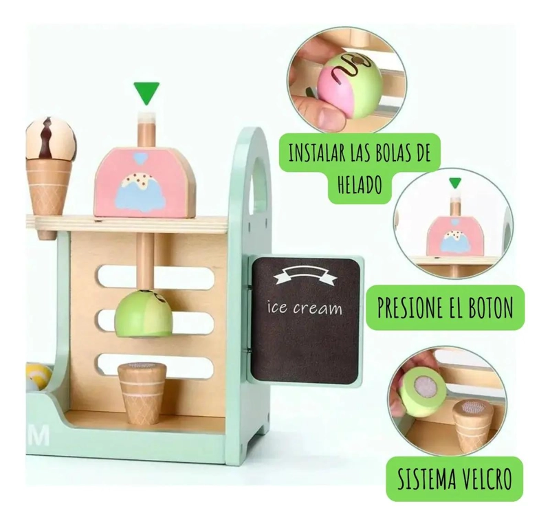 SET DE HELADERIA DE MADERA MONTESSORI PARA NIÑOS CON ACCESORIOS - 4