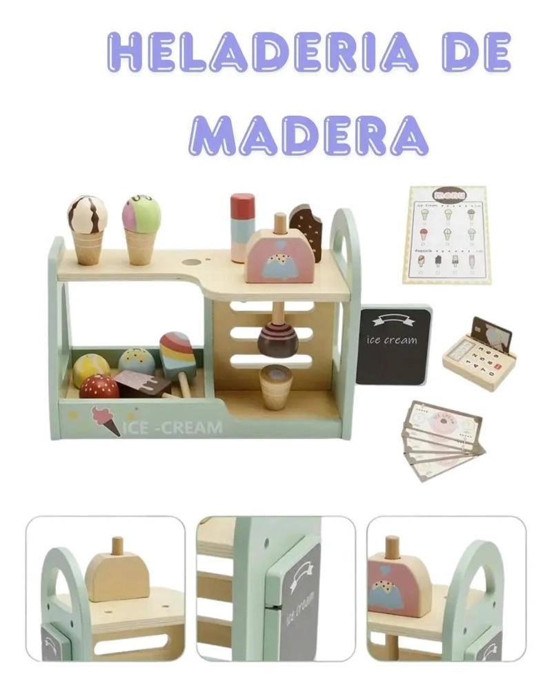SET DE HELADERIA DE MADERA MONTESSORI PARA NIÑOS CON ACCESORIOS - 9