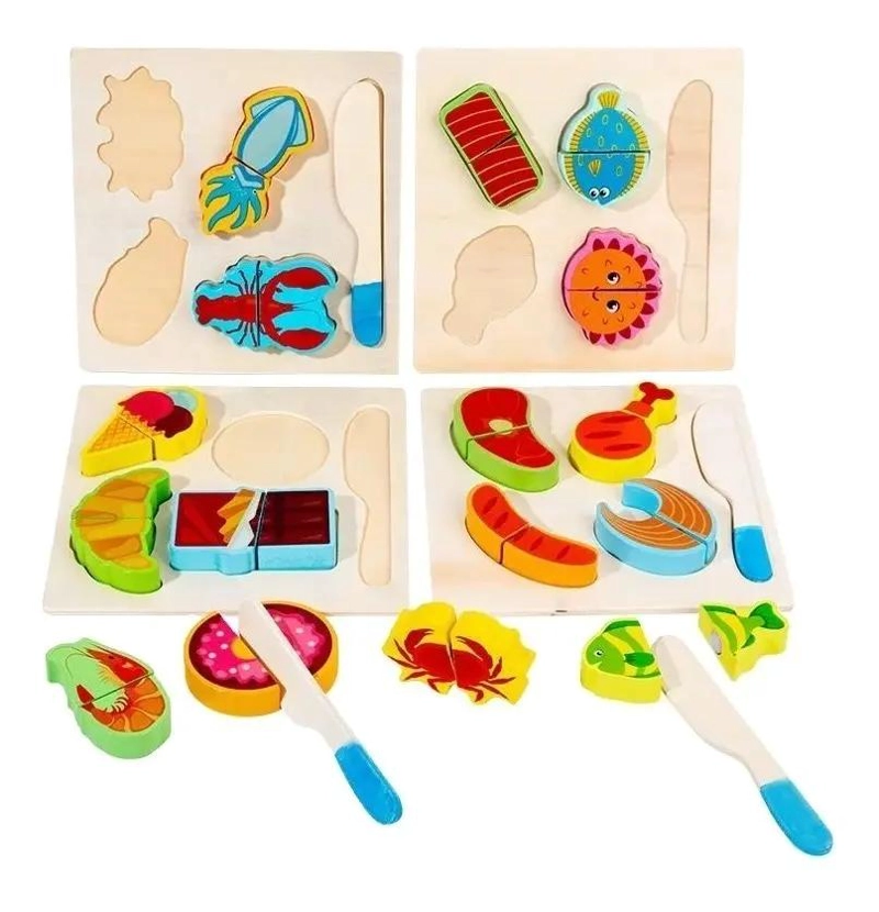 PUZZLE DE MADERA PARA CORTAR FRUTAS Y VERDURAS EDUCATIVO - 1