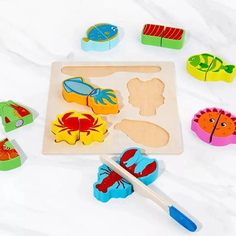PUZZLE DE MADERA PARA CORTAR FRUTAS Y VERDURAS EDUCATIVO - 2
