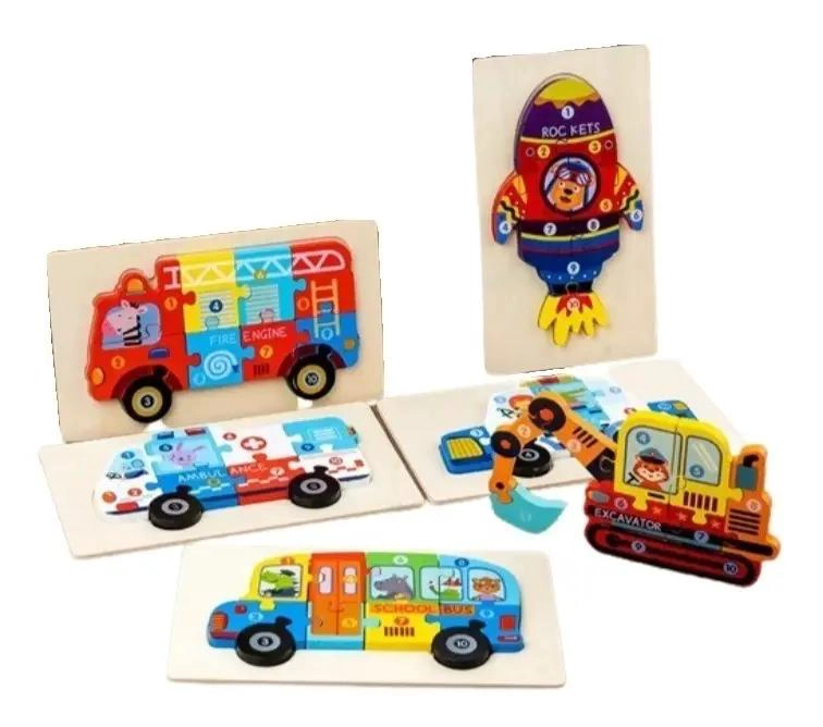 ROMPECABEZAS DE MADERA 3D PARA NIÑOS PACK DE 5 - 1