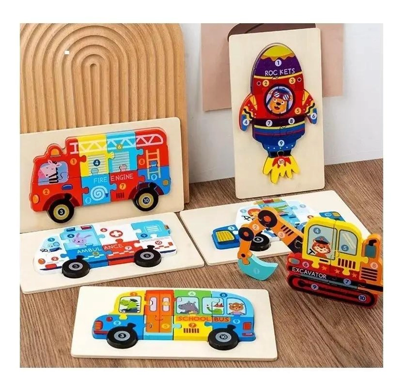 ROMPECABEZAS DE MADERA 3D PARA NIÑOS PACK DE 5 - 10