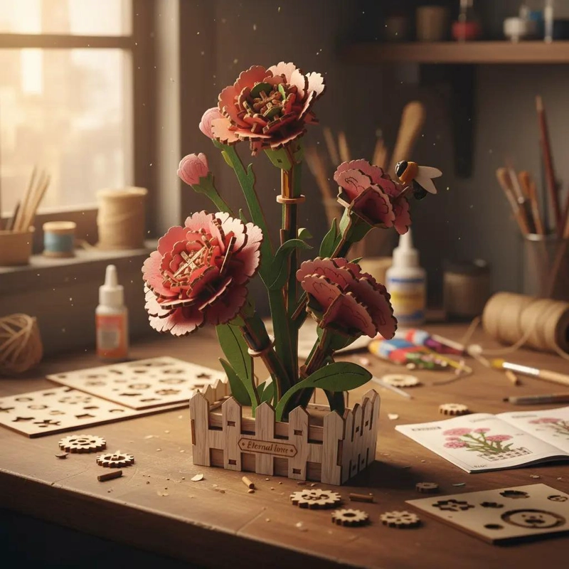 PUZZLE 3D FLOR DE MADERA ARMABLE PARA DECORACION - 1