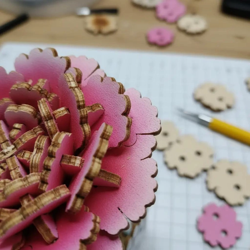 PUZZLE 3D FLOR DE MADERA ARMABLE PARA DECORACION - 3