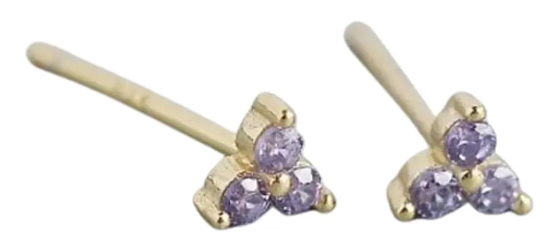 AROS TRIANGULARES DE PLATA 925 CON AMATISTA VIOLETA - 1