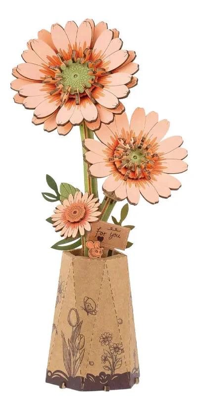PUZZLE 3D DE MADERA GERBERA ANARANJADA PARA DECORACION - 5