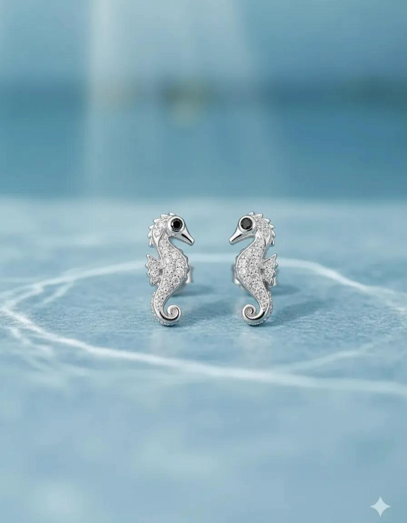 AROS DE PLATA 925 CON DISEÑO DE CABALLITOS DE MAR ELEGANTES - 3