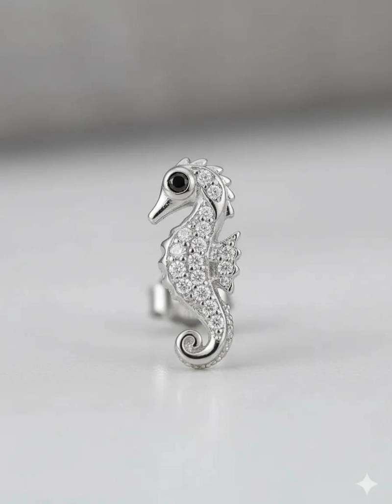 AROS DE PLATA 925 CON DISEÑO DE CABALLITOS DE MAR ELEGANTES - 4