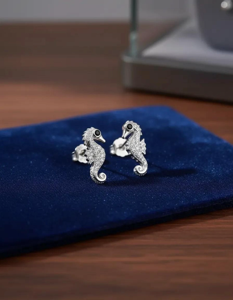 AROS DE PLATA 925 CON DISEÑO DE CABALLITOS DE MAR ELEGANTES - 5