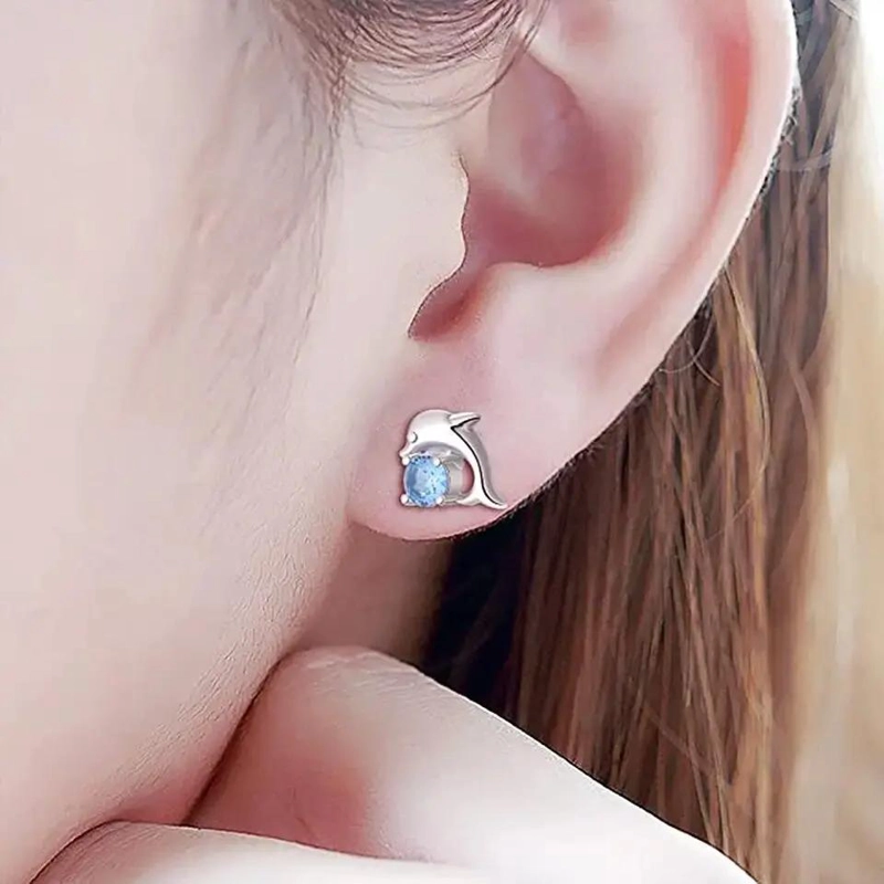 AROS DE PLATA ESTERLINA CON DISEÑO DE DELFIN MODERNO - 3