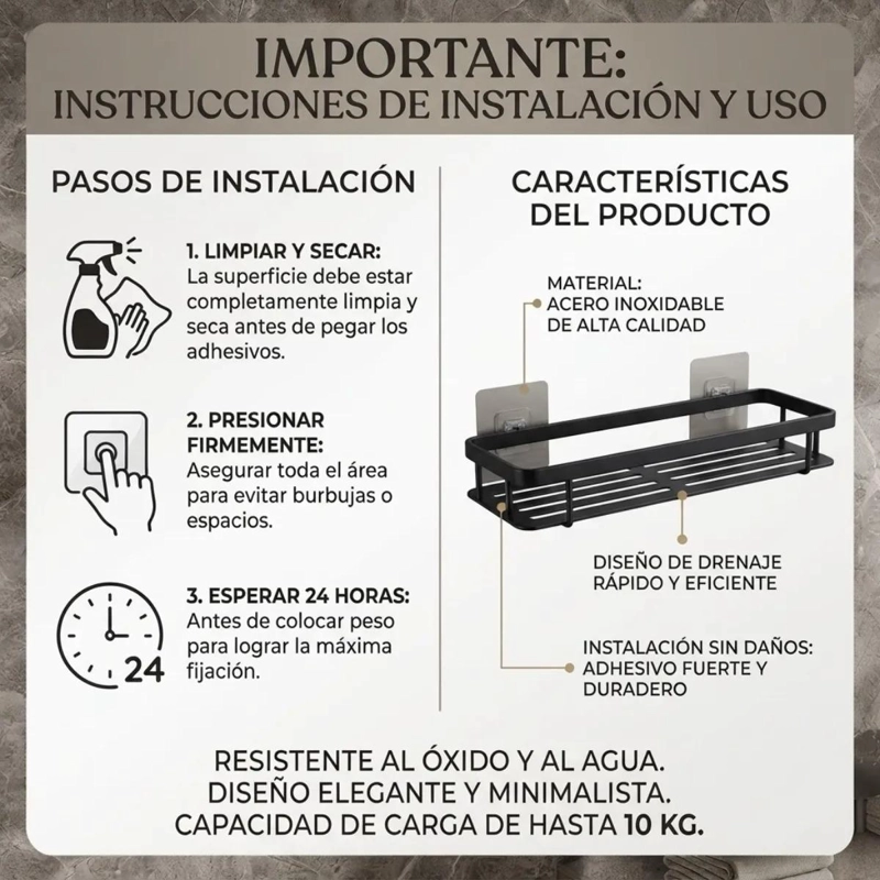 ESTANTE ORGANIZADOR DE DUCHA MINIMALISTA EN COLOR NEGRO - 6