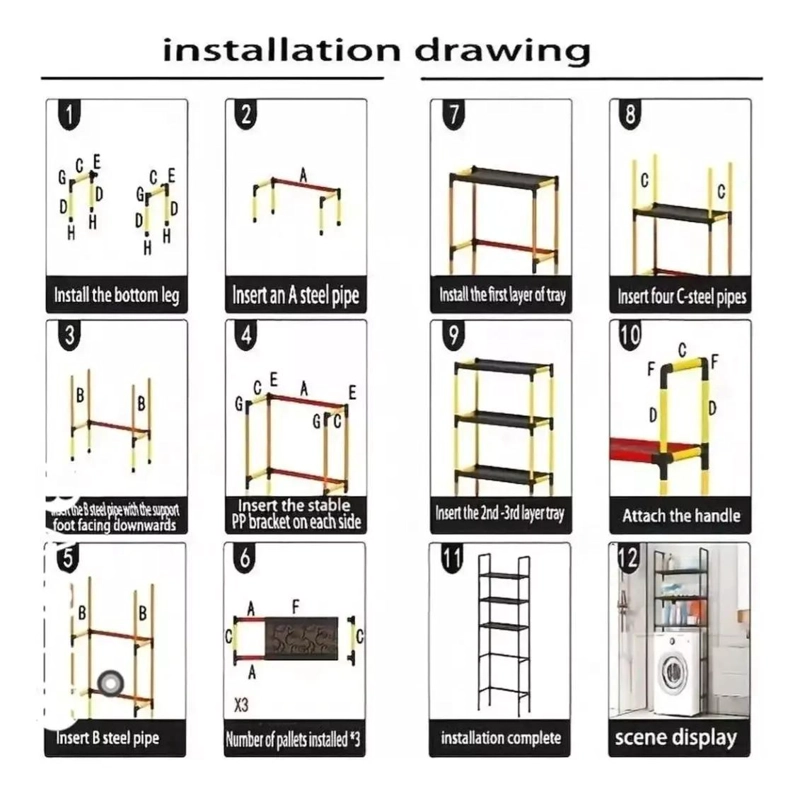 ESTANTE METALICO ORGANIZADOR DE 3 NIVELES PARA BAÑO Y LAVADORA - 2