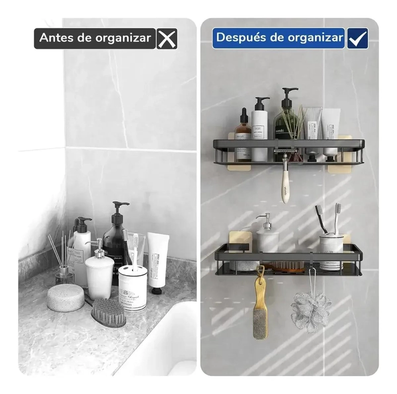 SET DE REPISAS ADHESIVAS NEGRAS PARA BAÑO ORGANIZADOR - 10