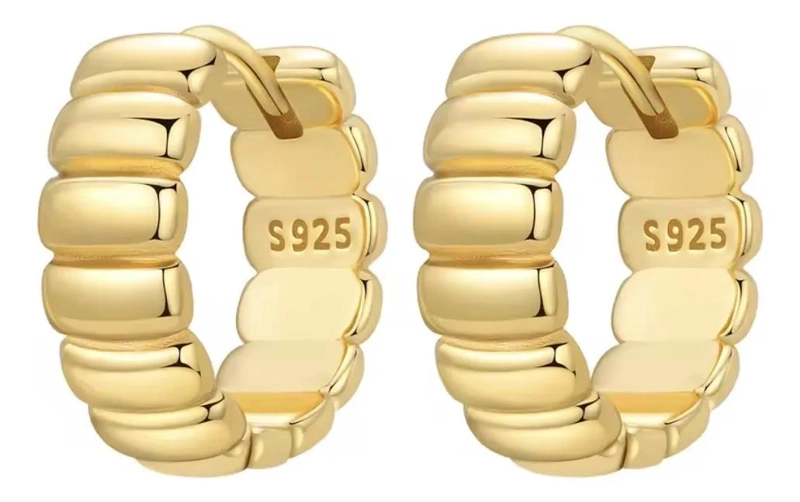 AROS ARGOLLA PUFFY GOLD EN PLATA 925 CON BAÑO DE ORO 18 K - 1