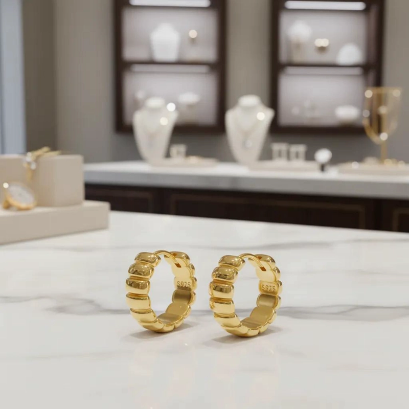 AROS ARGOLLA PUFFY GOLD EN PLATA 925 CON BAÑO DE ORO 18 K - 6