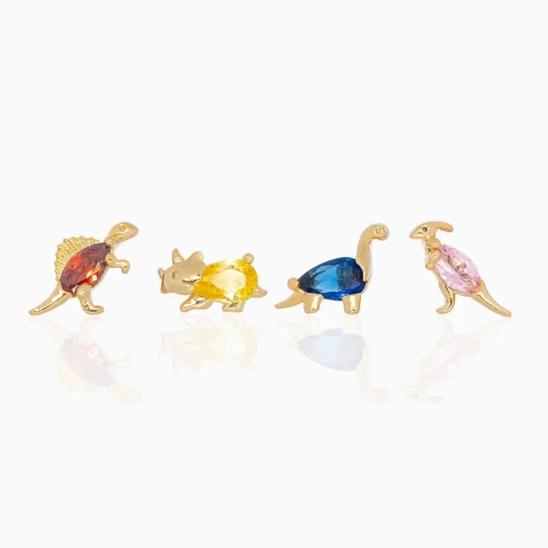 PACK DE 4 AROS DE DINOSAURIO EN BAÑO DE ORO 18K - 1