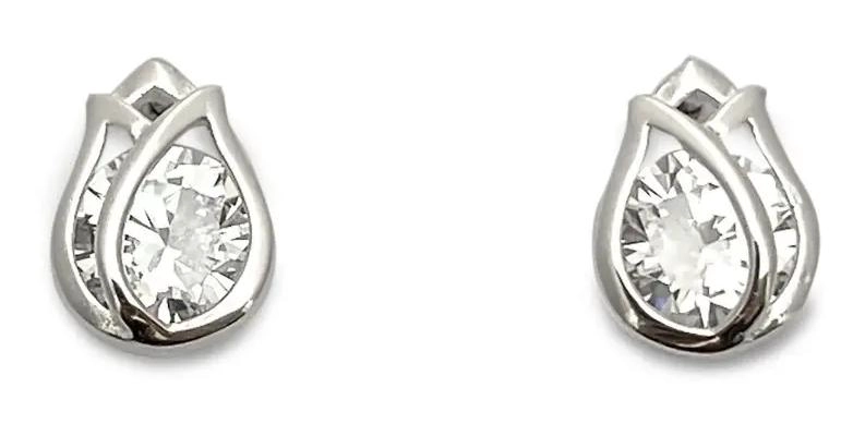 AROS TULIPAN DE CIRCON EN PLATA FINA 925 ELEGANTES - 2