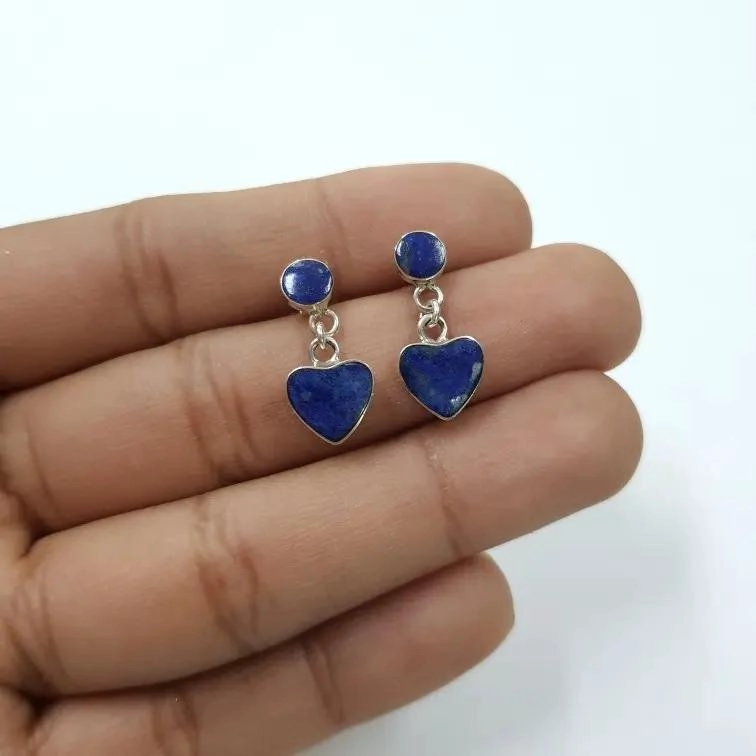 AROS DE PLATA 950 CON LAPISLAZULI EN FORMA DE CORAZON - 2
