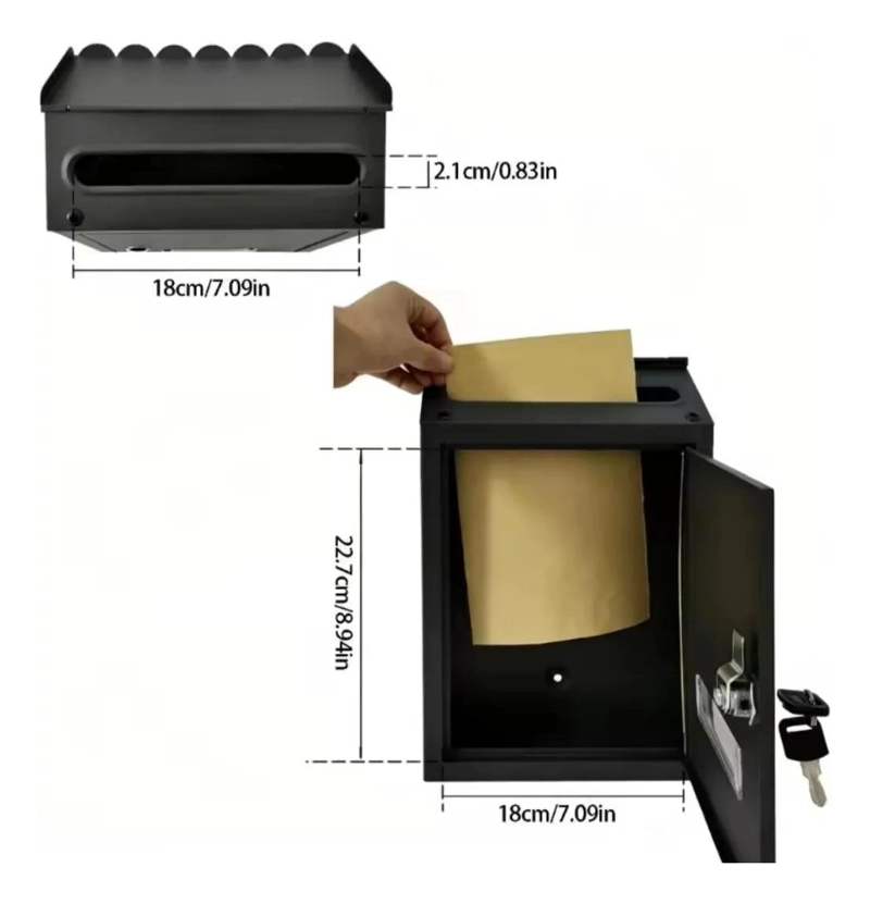 BUZON DE METAL CON LLAVE Y TAPA PARA CARTAS 30X21.7X7 CM - 5