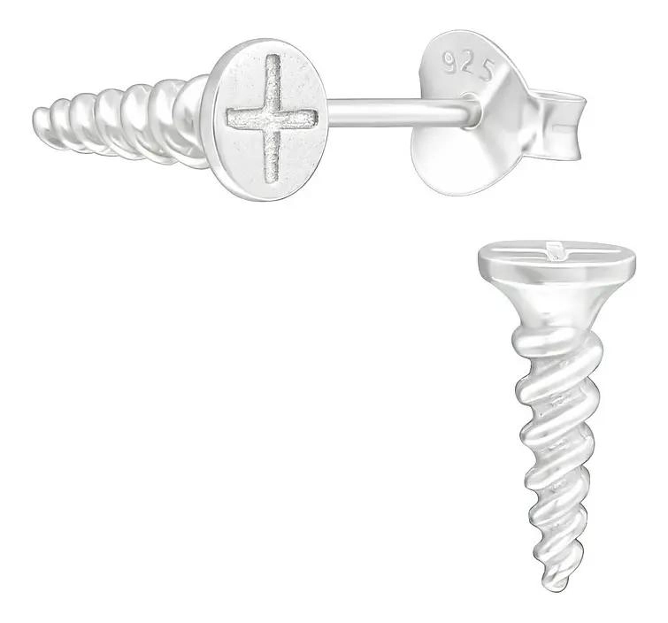 AROS DE PLATA 925 PARA HOMBRE EN DISEÑO TORNILLO CLAVO - 1