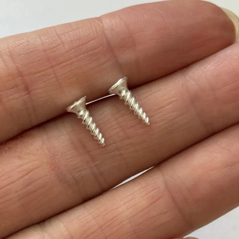 AROS DE PLATA 925 PARA HOMBRE EN DISEÑO TORNILLO CLAVO - 3