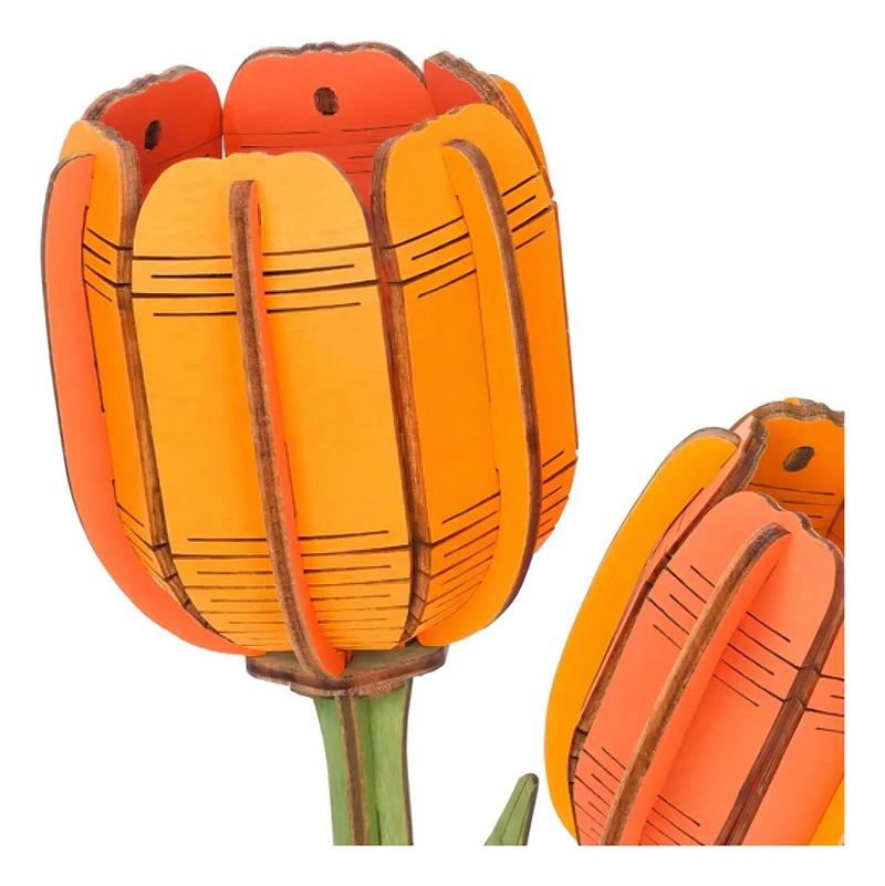 FLOR TULIPAN NARANJA ARMABLE DE MADERA PARA DECORACION - 4