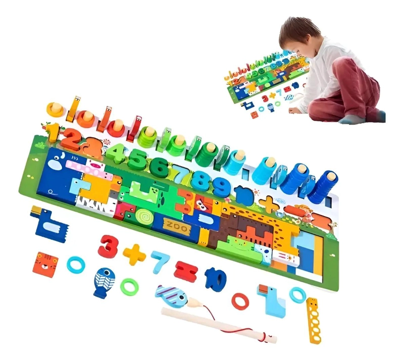 PUZZLE DIDACTICO DE MADERA PARA APRENDER NUMEROS Y FIGURAS - 1