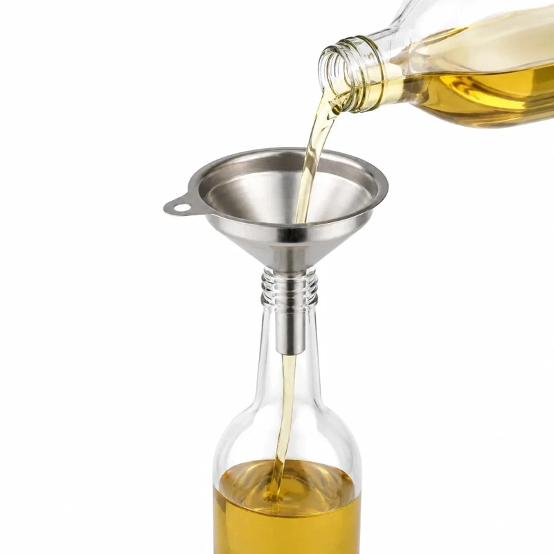 SET DE 3 EMBUDOS PEQUEÑOS DE ACERO INOXIDABLE PARA LIQUIDOS EN COCINA - 5