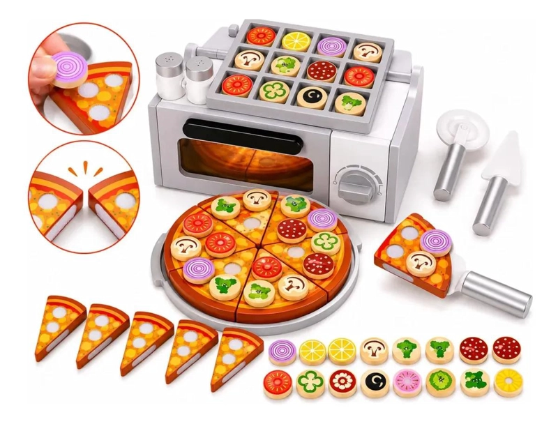 HORNO DE PIZZA DE MADERA CON 30 PIEZAS Y VELCRO - 1