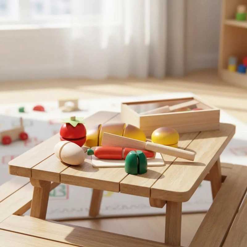 JUGUETE DIDACTICO DE MADERA PARA CORTAR FRUTAS Y VERDURAS - 1