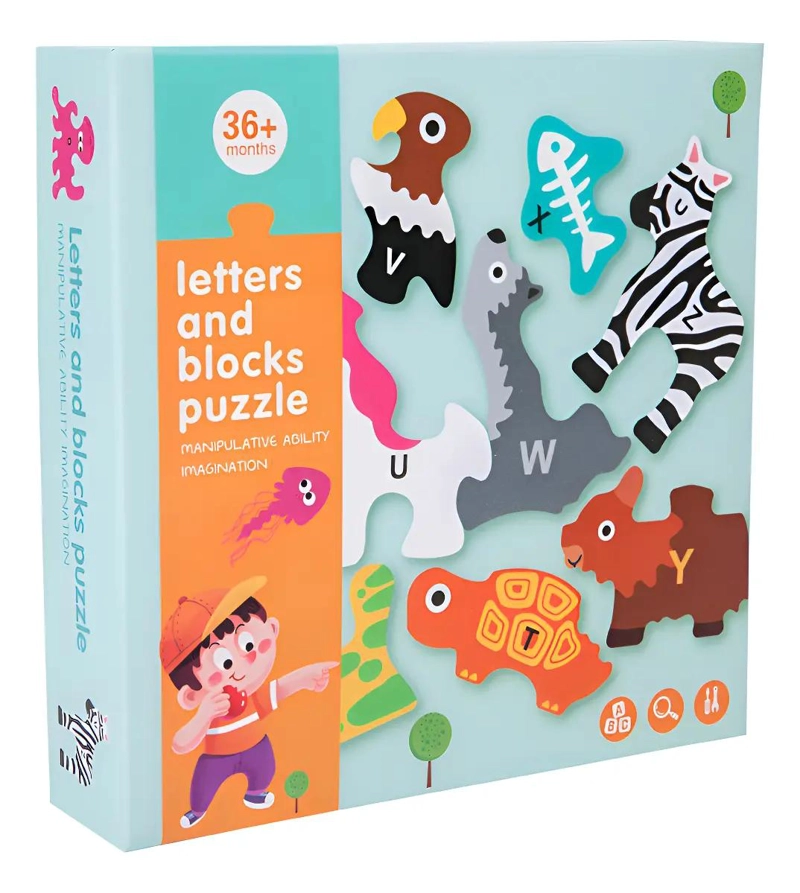 PUZZLE DE MADERA CON LETRAS Y ANIMALES PARA APRENDER - 1