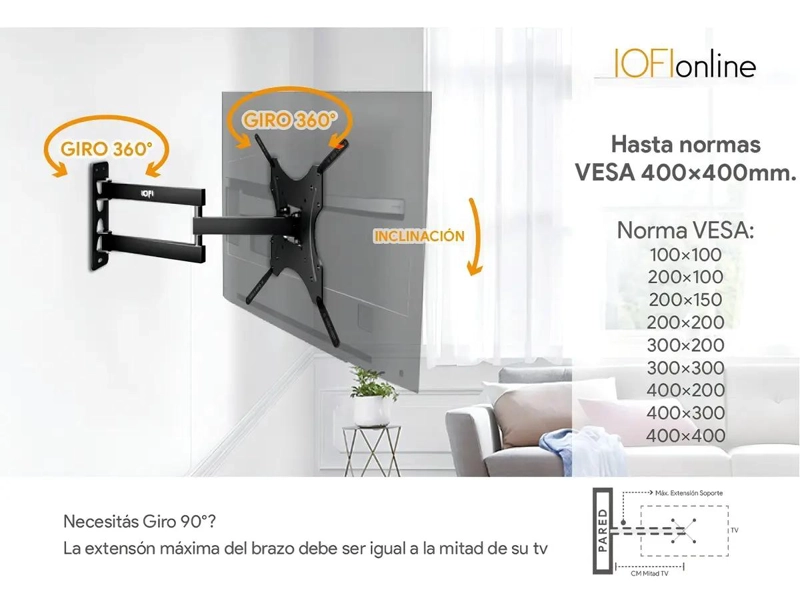 SOPORTE ARTICULADO PARA TV DE 14 A 55 PULGADAS Y 50 KG - 4