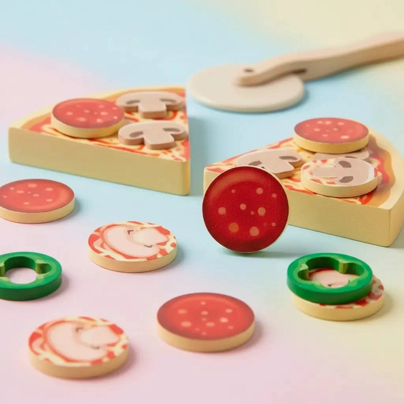 JUEGO DE PIZZA DE MADERA PARA NIÑOS CON INGREDIENTES VARIADOS - 3