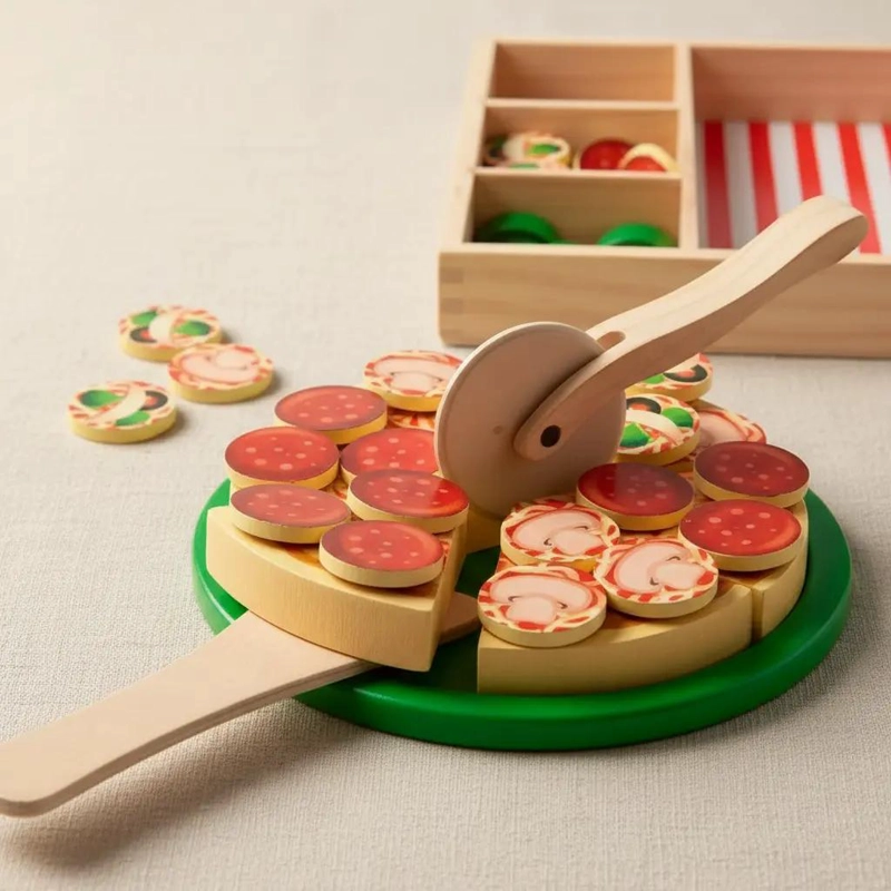JUEGO DE PIZZA DE MADERA PARA NIÑOS CON INGREDIENTES VARIADOS - 4