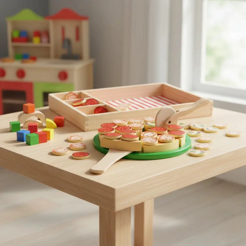 JUEGO DE PIZZA DE MADERA PARA NIÑOS CON INGREDIENTES VARIADOS - 5