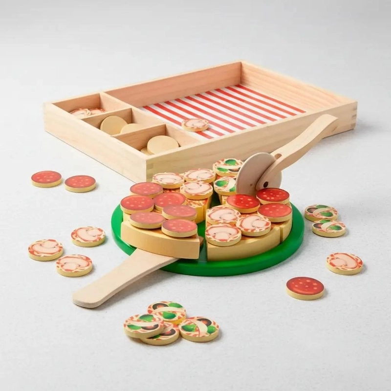JUEGO DE PIZZA DE MADERA PARA NIÑOS CON INGREDIENTES VARIADOS - 6