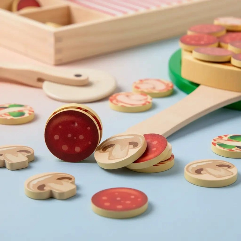 JUEGO DE PIZZA DE MADERA PARA NIÑOS CON INGREDIENTES VARIADOS - 7