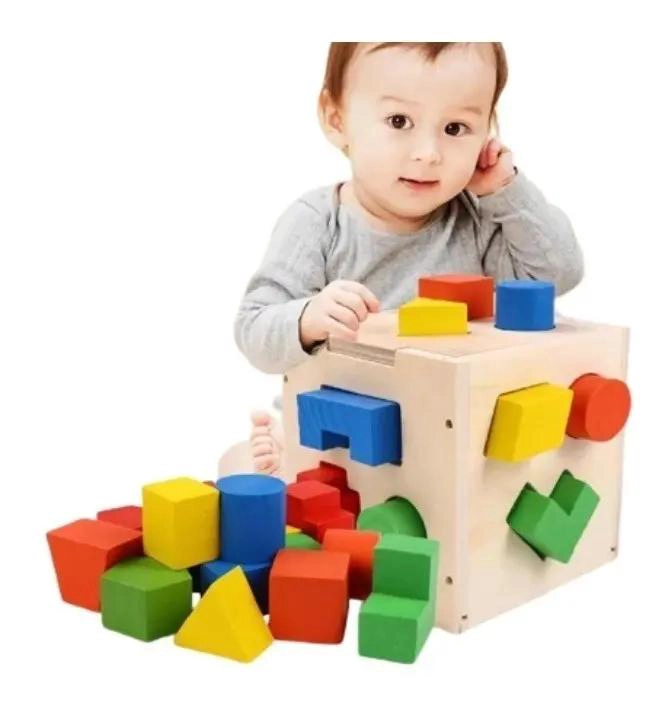 CUBO CLASIFICADOR DE FORMAS GEOME TRICAS DE MADERA PARA NIÑOS - 6