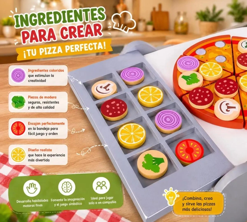 HORNO DE MADERA PARA JUGAR A LA PIZZA CON 30 ACCESORIOS - 3