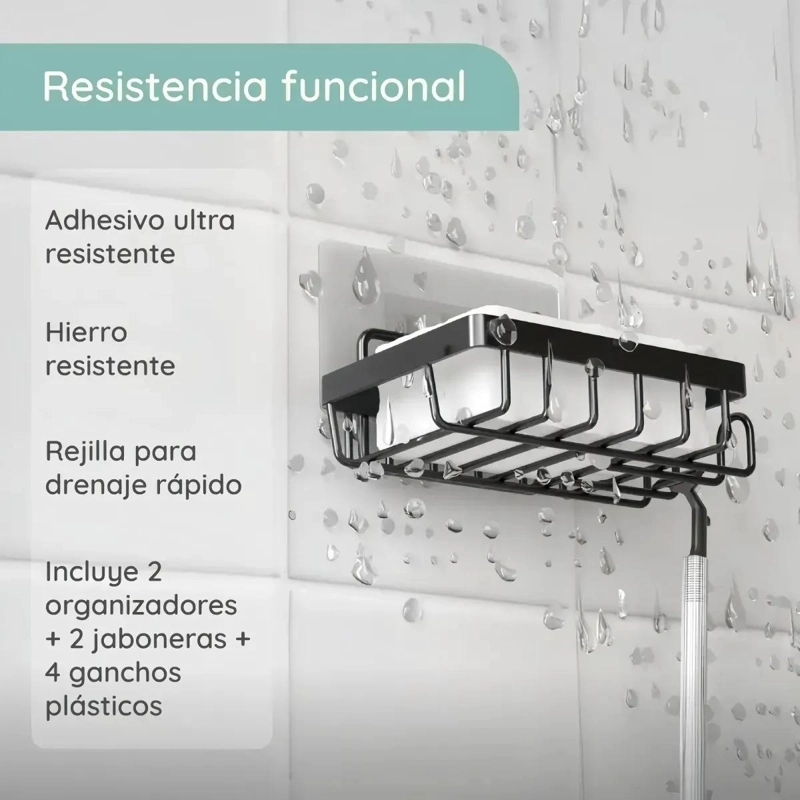 SET ORGANIZADOR DE DUCHA Y BAÑO ADHESIVO DE ACERO INOXIDABLE - 4
