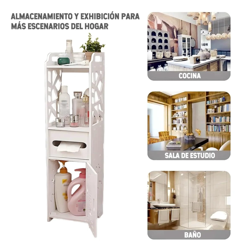 GABINETE DE BAÑO ORGANIZADOR BLANCO CON ESTANTES AJUSTABLES - 2
