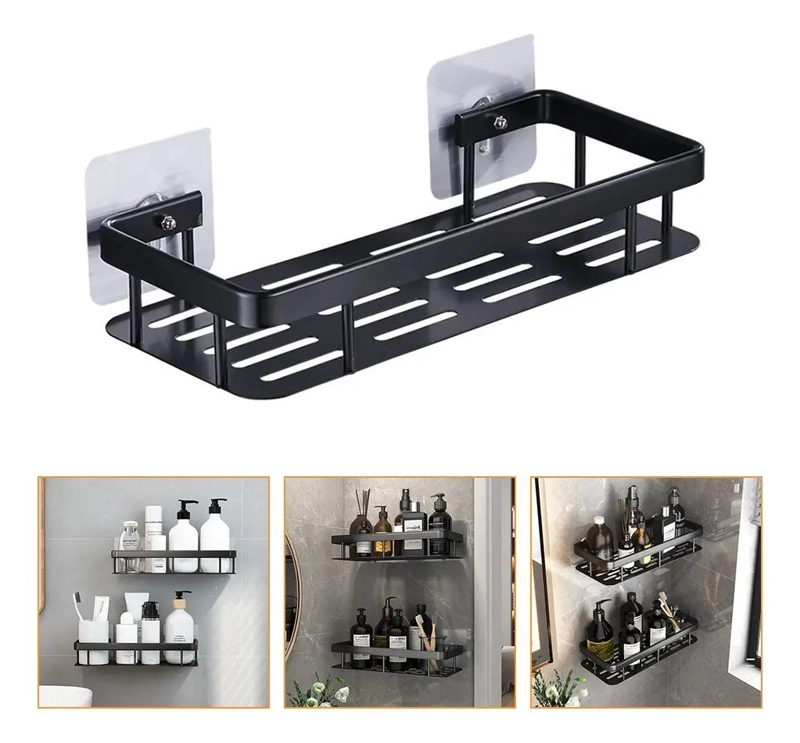 ORGANIZADOR DE DUCHA ADHESIVO NEGRO PARA BAÑO Y COCINA - 1