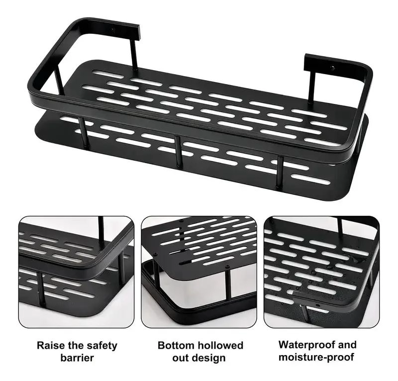 ORGANIZADOR DE DUCHA ADHESIVO NEGRO PARA BAÑO Y COCINA - 3